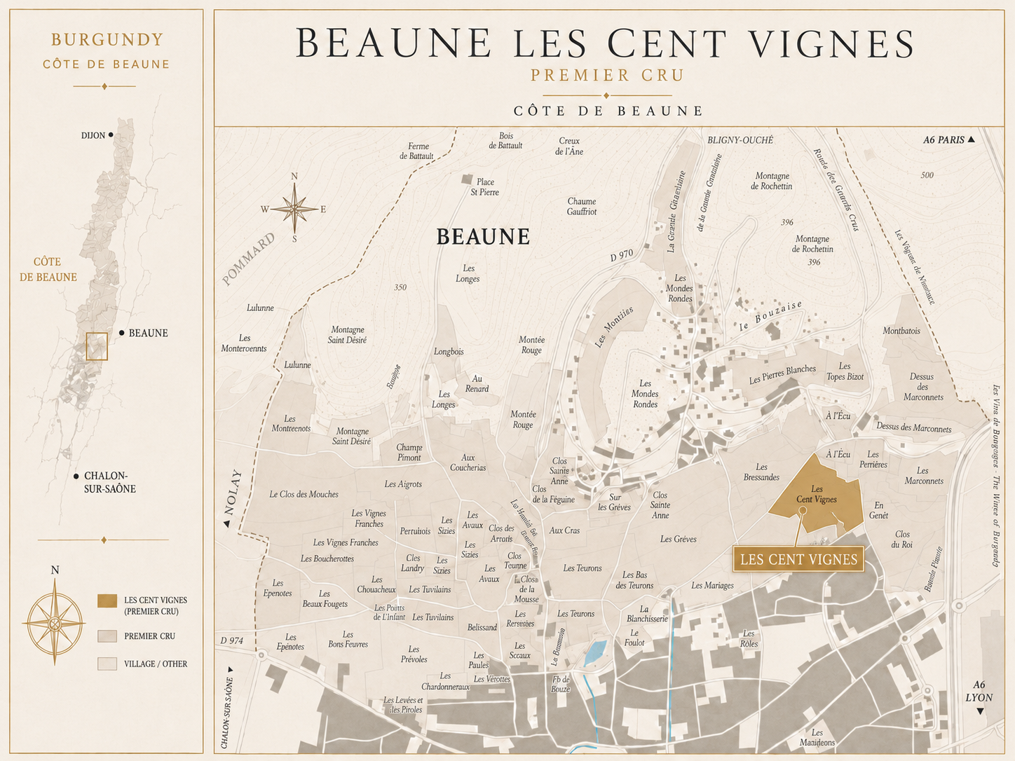 Beaune Les Cent Vignes Premier Cru vineyard map