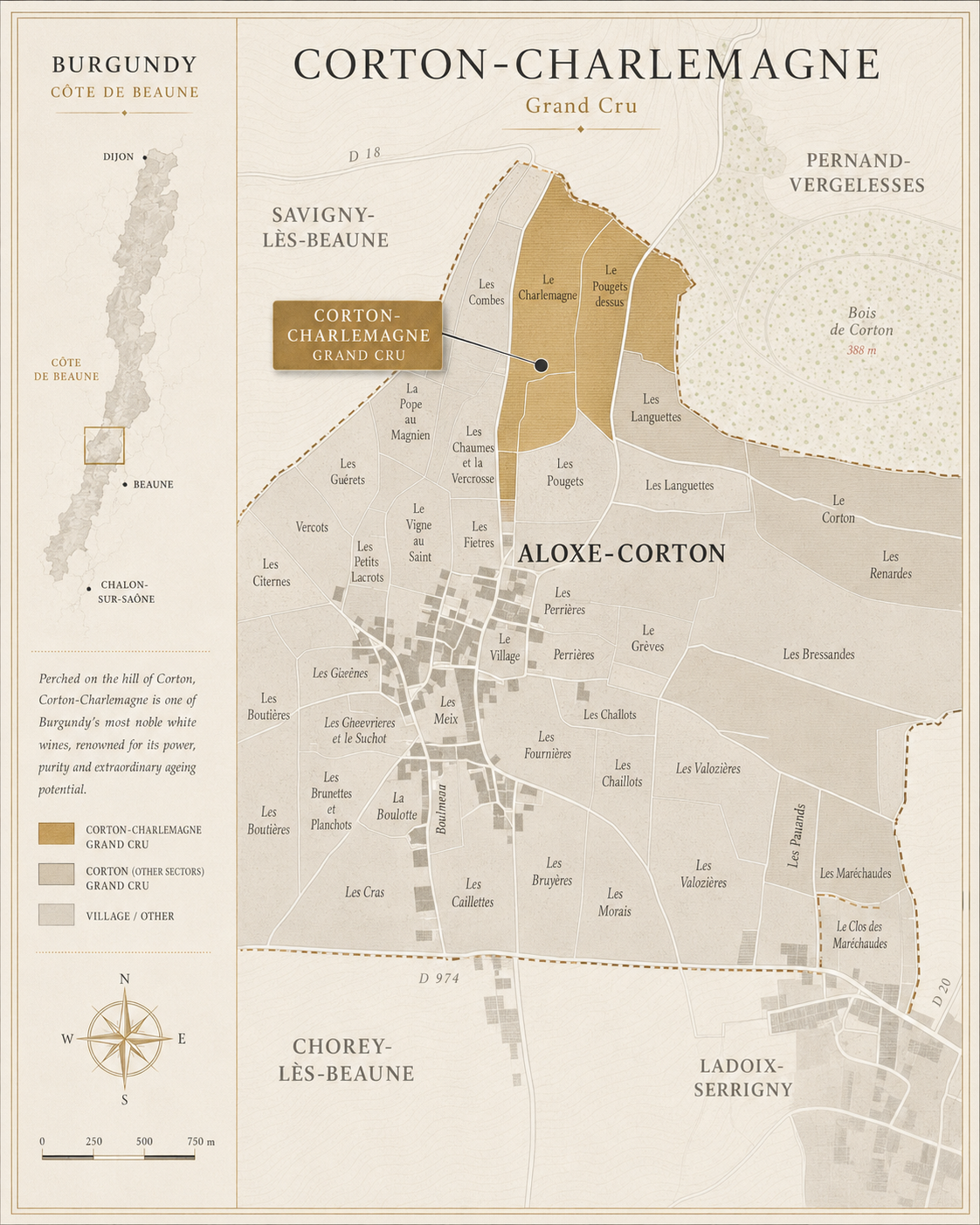 Corton-Charlemagne Grand Cru vineyard map