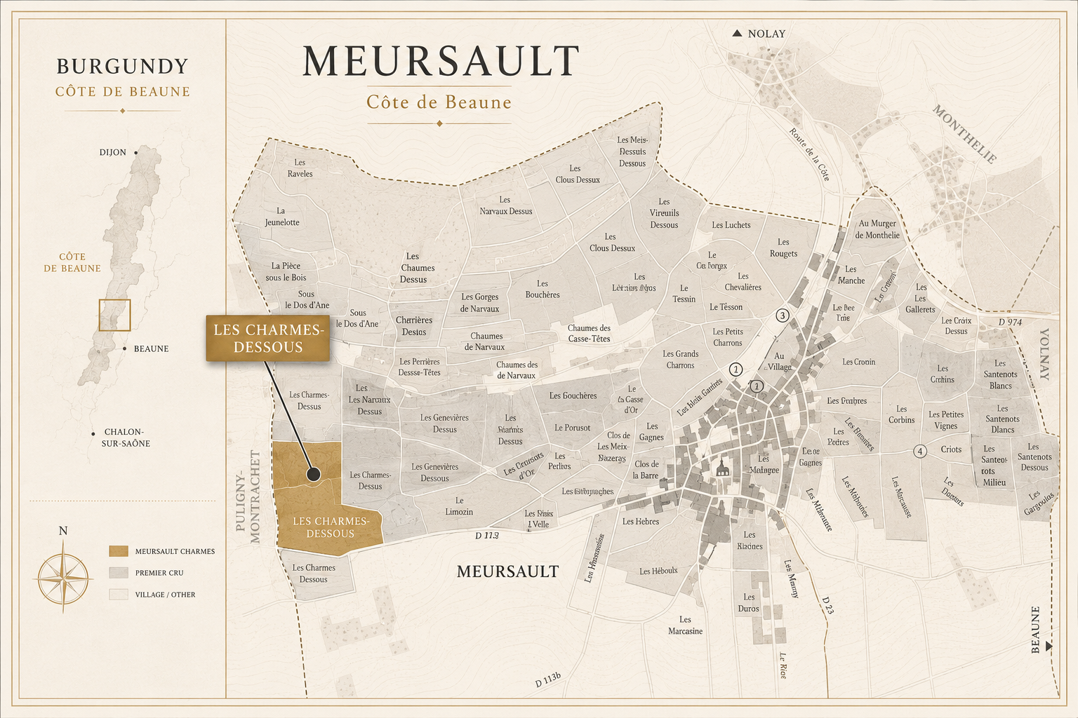 Meursault Charmes Premier Cru vineyard map