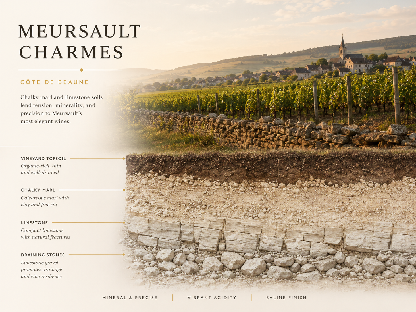 Meursault Charmes limestone and clay soils