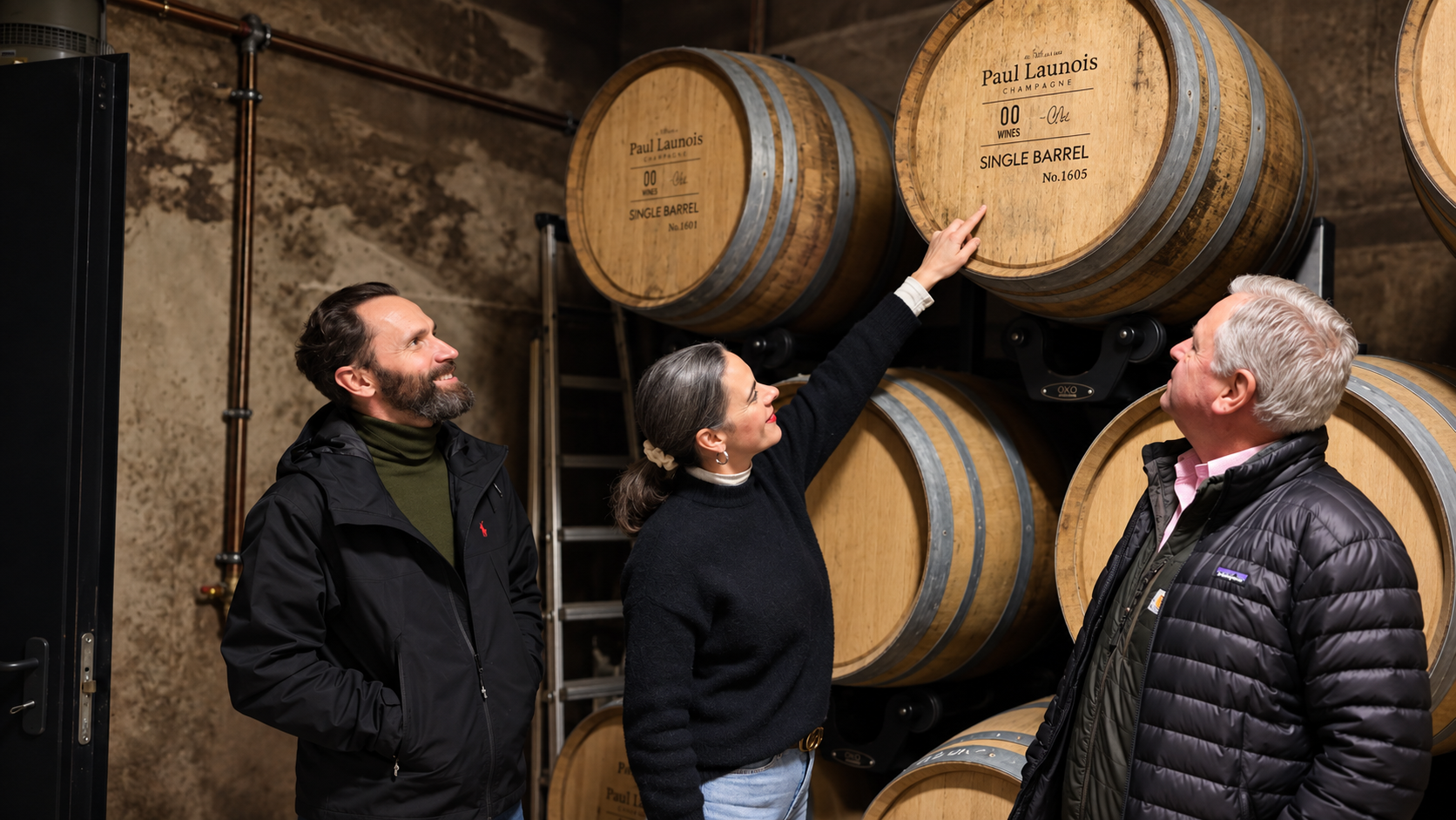 Single barrel of Paul Launois Champagne in the cellar