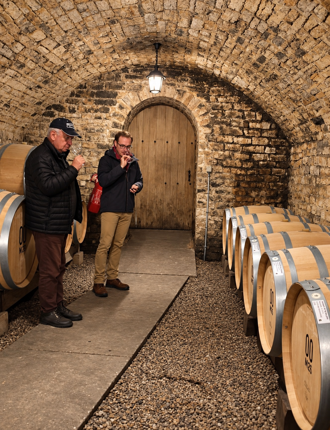 Chris Hermann and Maxence Lecat in the cellar at Bligny