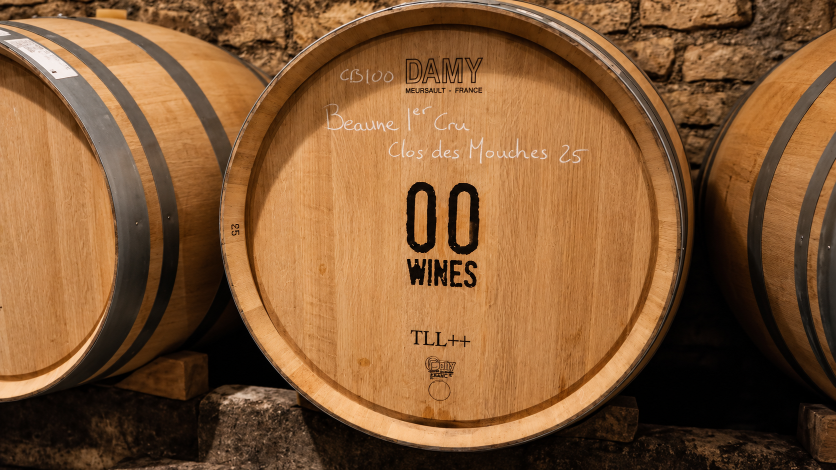 A barrel of Clos des Mouches in the cellar at Bligny