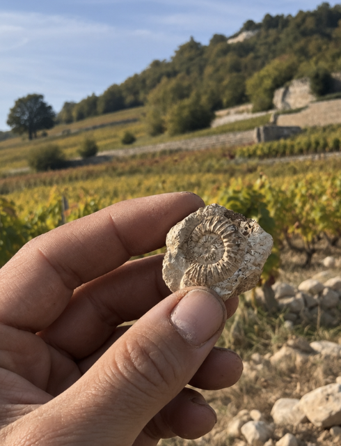 An ammonite fossil from the upper slope of the hill of Corton